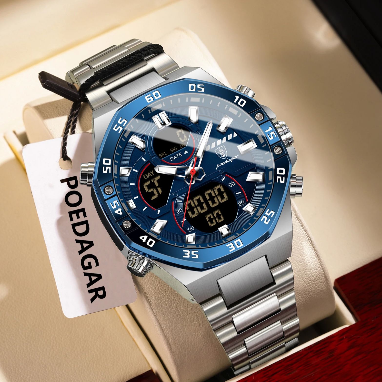 Minute Repeater Watch - POEDAGAR Top Herenklok LED Lichtgevend Waterdicht