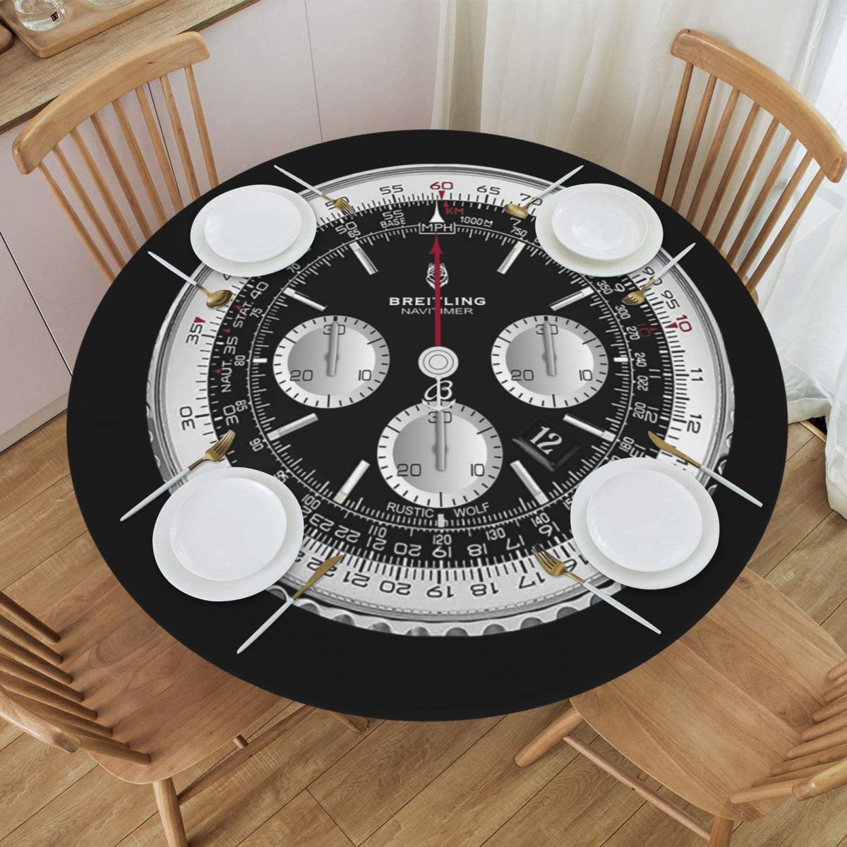Luxury Watch Events - Zwart luxe horlogevormig waterdicht rond tafelkleed,